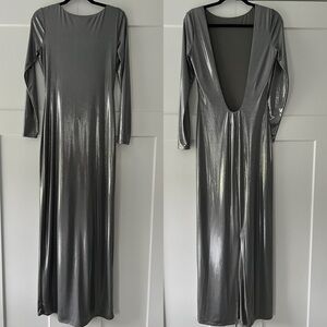 BCBGMAXAZRIA Sheridan Backless Metallic Column Gown